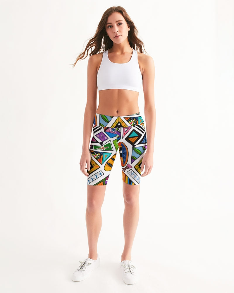 Ndebele -White Women's Mid-Rise Bike Shorts