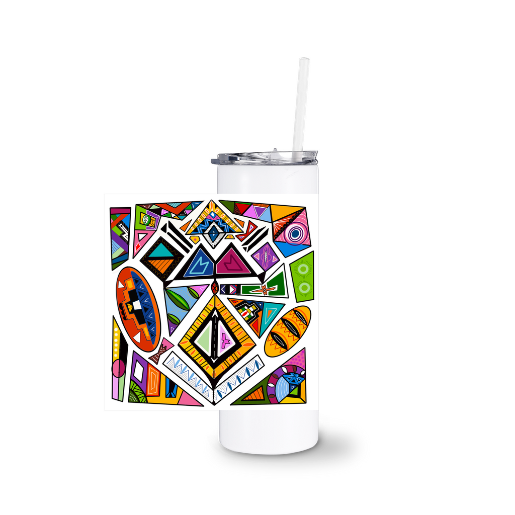 Ndebele White Tumblers With Straw